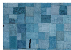 Teselya Turquoise Patchwork Wool Handmade Area Rug 5'3" x 7'5"