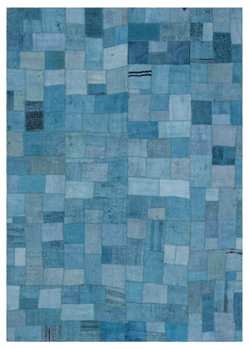 Teselya Turquoise Patchwork Wool Handmade Area Rug 5'3" x 7'5"