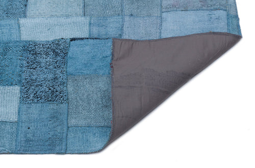 Teselya Blue Patchwork Wool Handmade Area Rug 5'3" x 7'5"