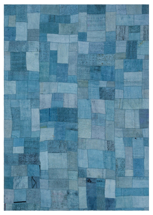 Teselya Blue Patchwork Wool Handmade Area Rug 5'3" x 7'5"