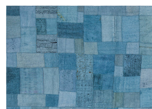 Teselya Blue Patchwork Wool Handmade Area Rug 5'3" x 7'5"