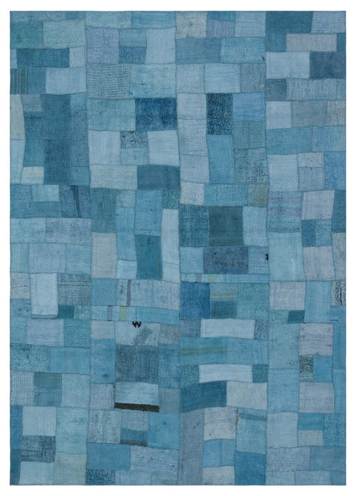 Teselya Blue Patchwork Wool Handmade Area Rug 5'3" x 7'4"