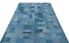 Teselya Blue Patchwork Wool Handmade Area Rug 5'3" x 7'4"