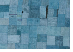 Teselya Blue Patchwork Wool Handmade Area Rug 5'3" x 7'4"