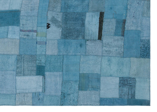 Teselya Blue Patchwork Wool Handmade Area Rug 5'3" x 7'4"