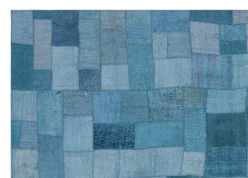 Teselya Blue Patchwork Wool Handmade Area Rug 5'3" x 7'4"