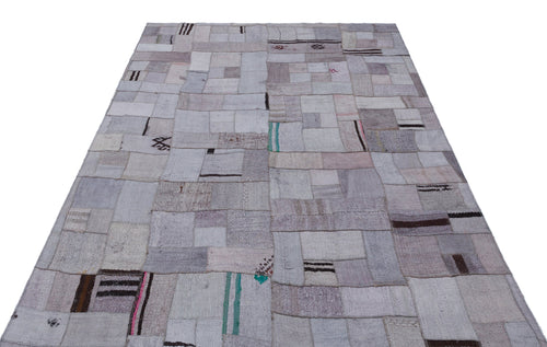 Teselya 33017 Beige Patchwork Wool Handmade Area Rug 5'3" x 7'7"