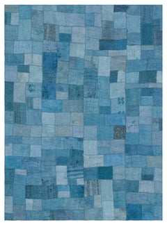 Teselya Turquoise Patchwork Wool Handmade Area Rug 5'3" x 7'3"