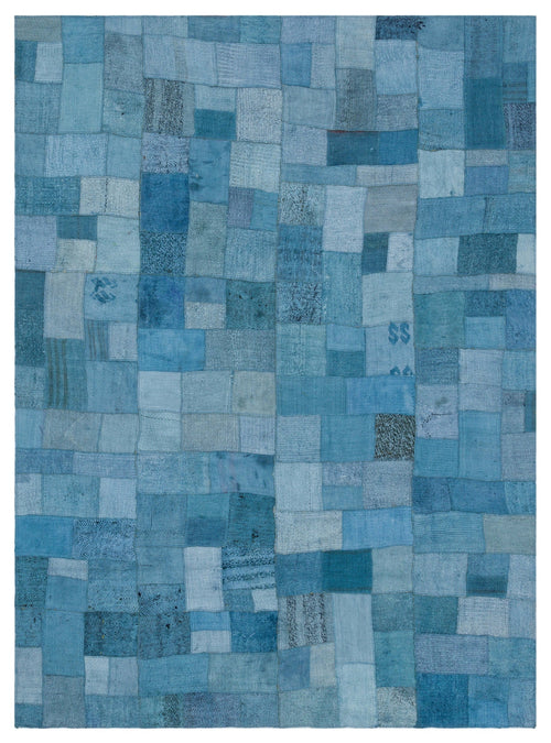 Teselya Turquoise Patchwork Wool Handmade Area Rug 5'3" x 7'3"
