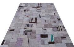Teselya Blue Patchwork Wool Handmade Area Rug 5'3" x 7'6"