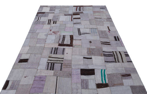 Teselya Blue Patchwork Wool Handmade Area Rug 5'3" x 7'6"