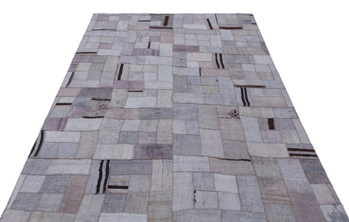 Teselya 33020 Blue Patchwork Wool Handmade Area Rug 5'3" x 7'7"