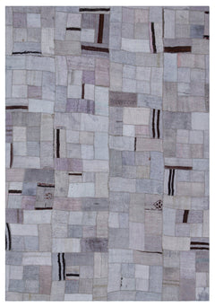 Teselya 33020 Blue Patchwork Wool Handmade Area Rug 5'3" x 7'7"