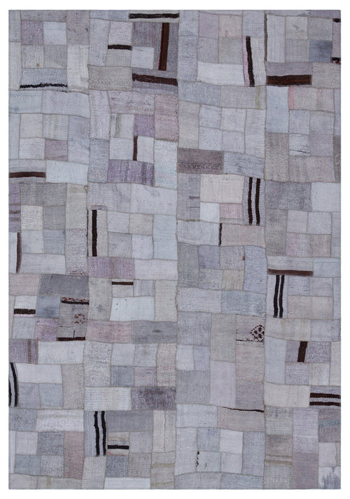 Teselya 33020 Blue Patchwork Wool Handmade Area Rug 5'3" x 7'7"