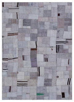 Teselya Purple Patchwork Wool Handmade Area Rug 5'3" x 7'4"