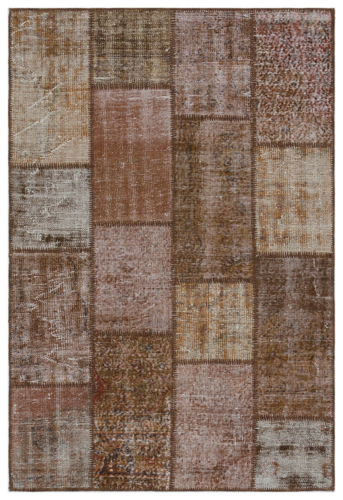 Iskece Brown Vintage Wool Handmade Area Rug 4'0" x 5'10"