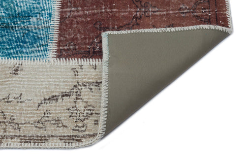 Iskece 33126 Beige Patchwork Wool Handmade Area Rug 3'10" x 8'6"