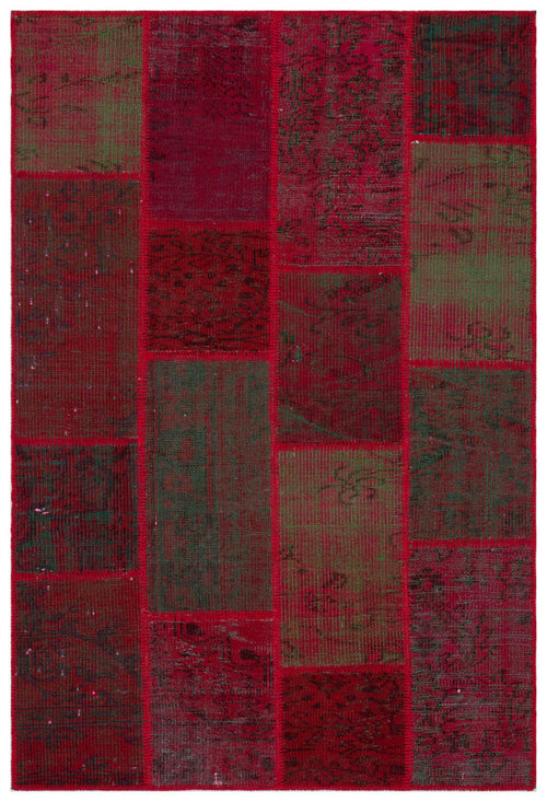 Iskece 33128 Red Patchwork Wool Handmade Area Rug 3'11" x 5'11"
