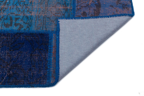 Iskece 33129 Blue Patchwork Wool Handmade Area Rug 3'11" x 5'11"