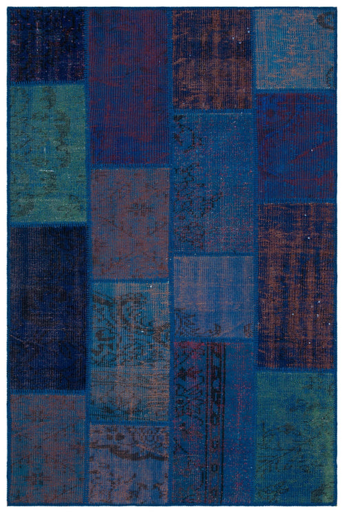 Iskece 33129 Blue Patchwork Wool Handmade Area Rug 3'11" x 5'11"