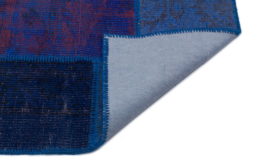 Iskece 33131 Blue Patchwork Wool Handmade Area Rug 3'11" x 5'11"