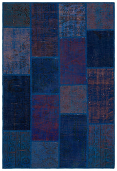 Iskece 33131 Blue Patchwork Wool Handmade Area Rug 3'11" x 5'11"