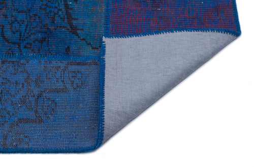 Iskece 33133 Blue Patchwork Wool Handmade Area Rug 3'11" x 5'11"