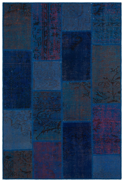 Iskece 33133 Blue Patchwork Wool Handmade Area Rug 3'11" x 5'11"