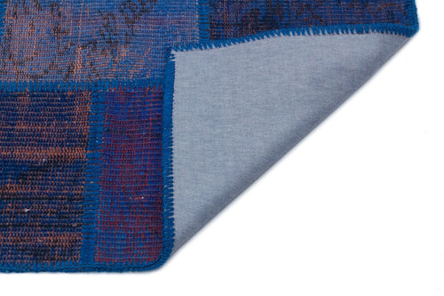 Iskece 33135 Blue Patchwork Wool Handmade Area Rug 3'11" x 5'11"