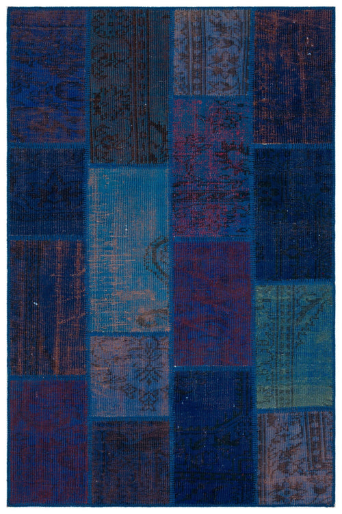 Iskece 33135 Blue Patchwork Wool Handmade Area Rug 3'11" x 5'11"