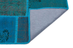 Iskece 33136 Turquoise Patchwork Wool Handmade Area Rug 3'11" x 5'11"