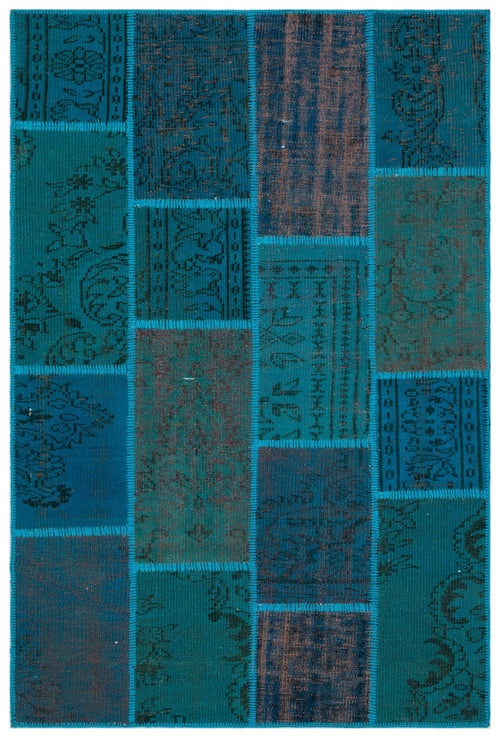 Iskece 33136 Turquoise Patchwork Wool Handmade Area Rug 3'11" x 5'11"