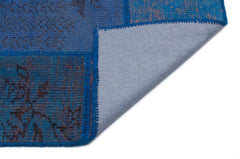 Iskece 33138 Blue Patchwork Wool Handmade Area Rug 3'11" x 5'11"