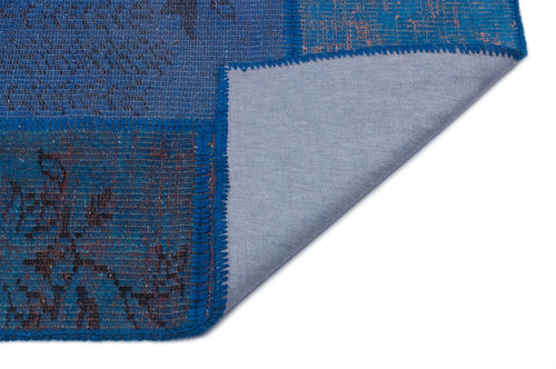 Iskece 33138 Blue Patchwork Wool Handmade Area Rug 3'11" x 5'11"