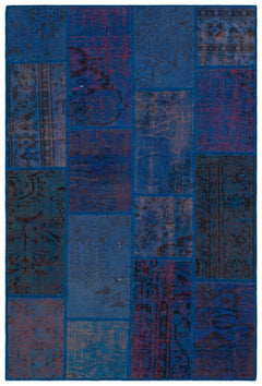 Iskece 33138 Blue Patchwork Wool Handmade Area Rug 3'11" x 5'11"