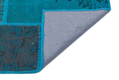 Iskece 33139 Turquoise Patchwork Wool Handmade Area Rug 3'11" x 5'11"
