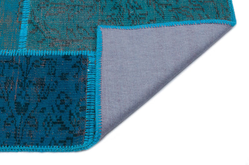 Iskece 33140 Turquoise Patchwork Wool Handmade Area Rug 3'11" x 5'11"