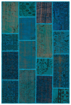 Iskece 33140 Turquoise Patchwork Wool Handmade Area Rug 3'11" x 5'11"