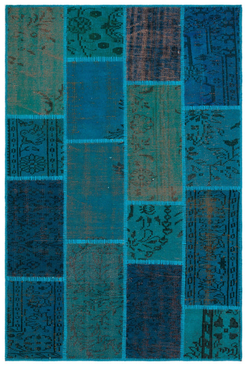 Iskece 33140 Turquoise Patchwork Wool Handmade Area Rug 3'11" x 5'11"