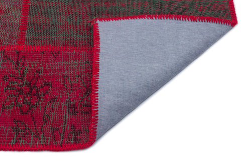 Iskece 33142 Red Patchwork Wool Handmade Area Rug 3'11" x 5'11"