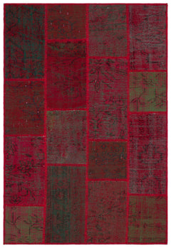 Iskece 33142 Red Patchwork Wool Handmade Area Rug 3'11" x 5'11"