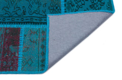 Iskece 33145 Turquoise Patchwork Wool Handmade Area Rug 3'11" x 5'11"