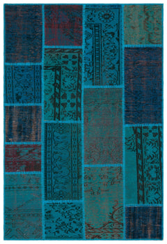Iskece 33145 Turquoise Patchwork Wool Handmade Area Rug 3'11" x 5'11"