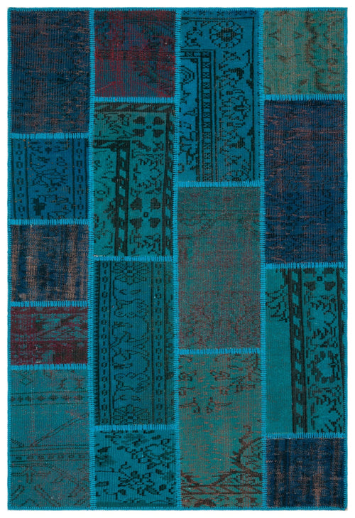 Iskece 33145 Turquoise Patchwork Wool Handmade Area Rug 3'11" x 5'11"