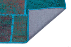 Iskece 33146 Turquoise Patchwork Wool Handmade Area Rug 3'11" x 5'11"