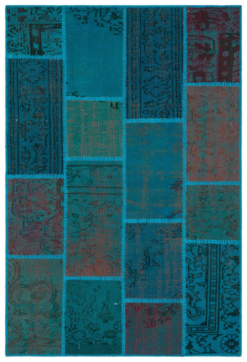 Iskece 33146 Turquoise Patchwork Wool Handmade Area Rug 3'11" x 5'11"