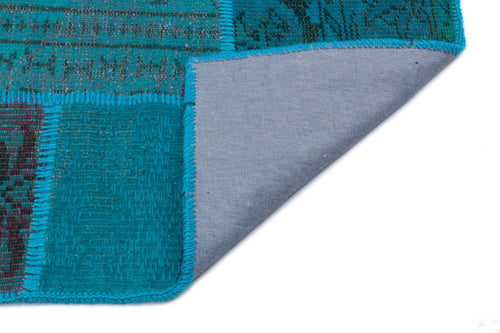 Iskece 33147 Turquoise Patchwork Wool Handmade Area Rug 3'11" x 5'11"