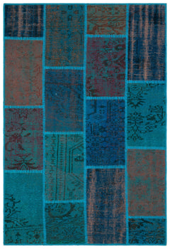Iskece 33147 Turquoise Patchwork Wool Handmade Area Rug 3'11" x 5'11"