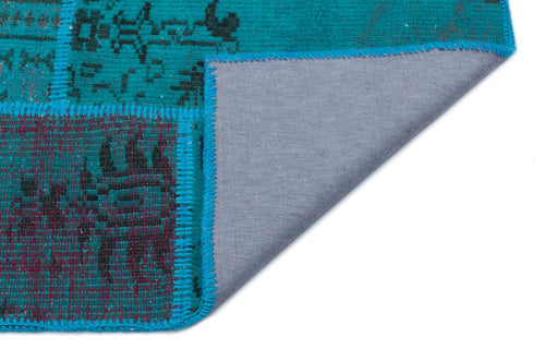 Iskece 33148 Turquoise Patchwork Wool Handmade Area Rug 3'11" x 5'11"