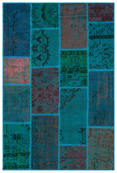 Iskece 33149 Turquoise Patchwork Wool Handmade Area Rug 3'11" x 5'11"